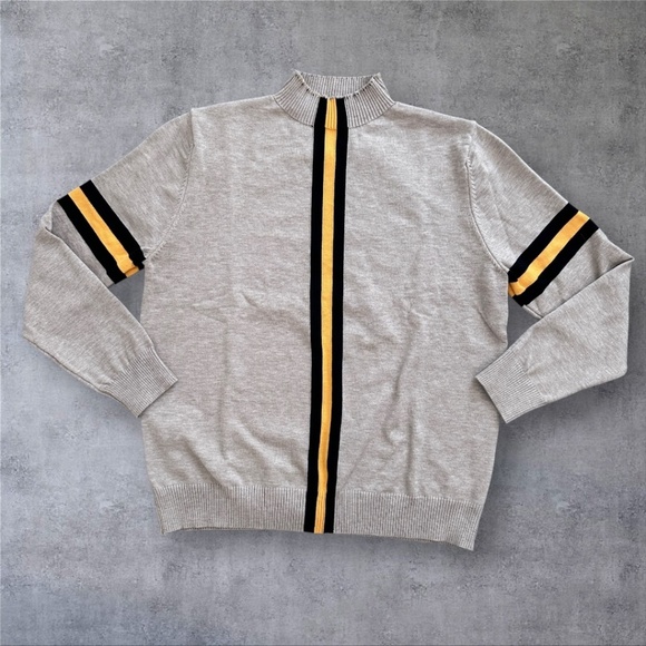 Stylish Gray Sweater with Yellow and Black Stripes - Picture 5 of 11